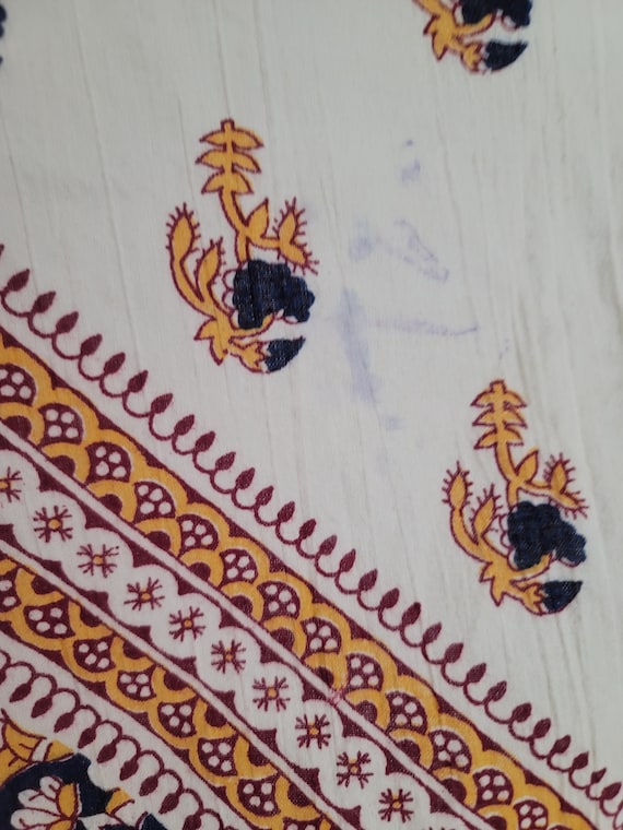 Vintage 70s Block Print Cotton Kaftan: Batwing Ma… - image 7