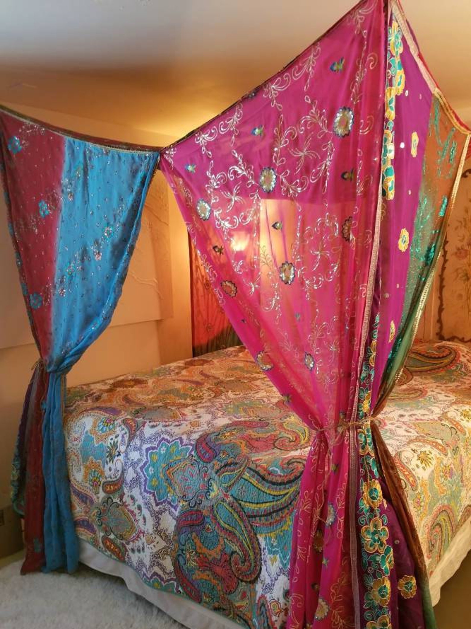 Bed Canopy adult queen Boho Curtains Gypsy Bedroom Hippiewild | Etsy