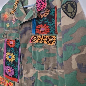 Upcycled Military Camo Jacket: Embroidered Vintage Army Coat, XL image 6