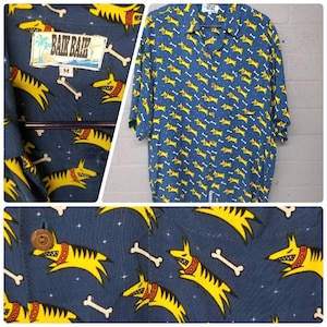 VINTAGE Baik Baik shirt top mens womens unisex 90s graphic crazy dog bone cool rayon groovy M