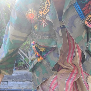 Upcycled Military Camo Jacket: Embroidered Vintage Army Coat, XL image 2