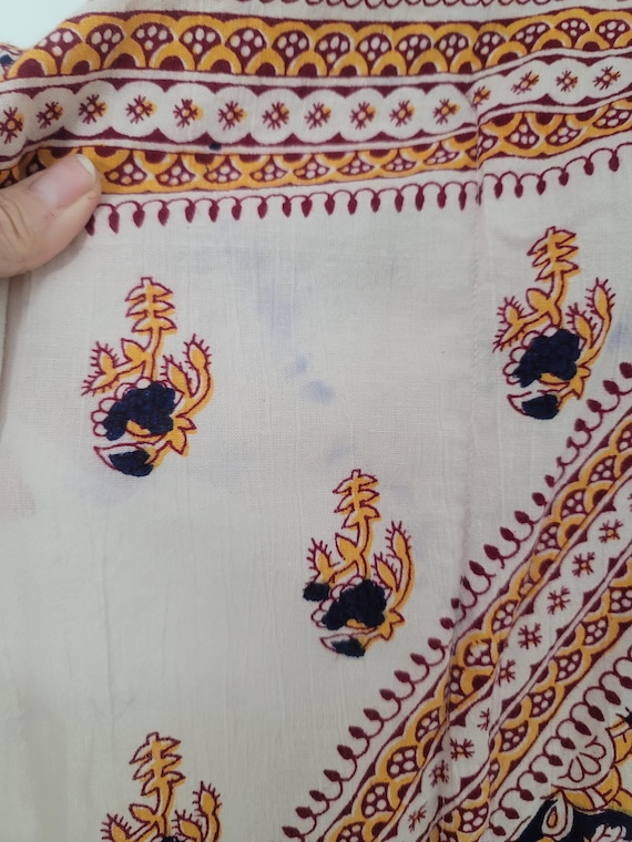 Vintage 70s Block Print Cotton Kaftan: Batwing Ma… - image 6