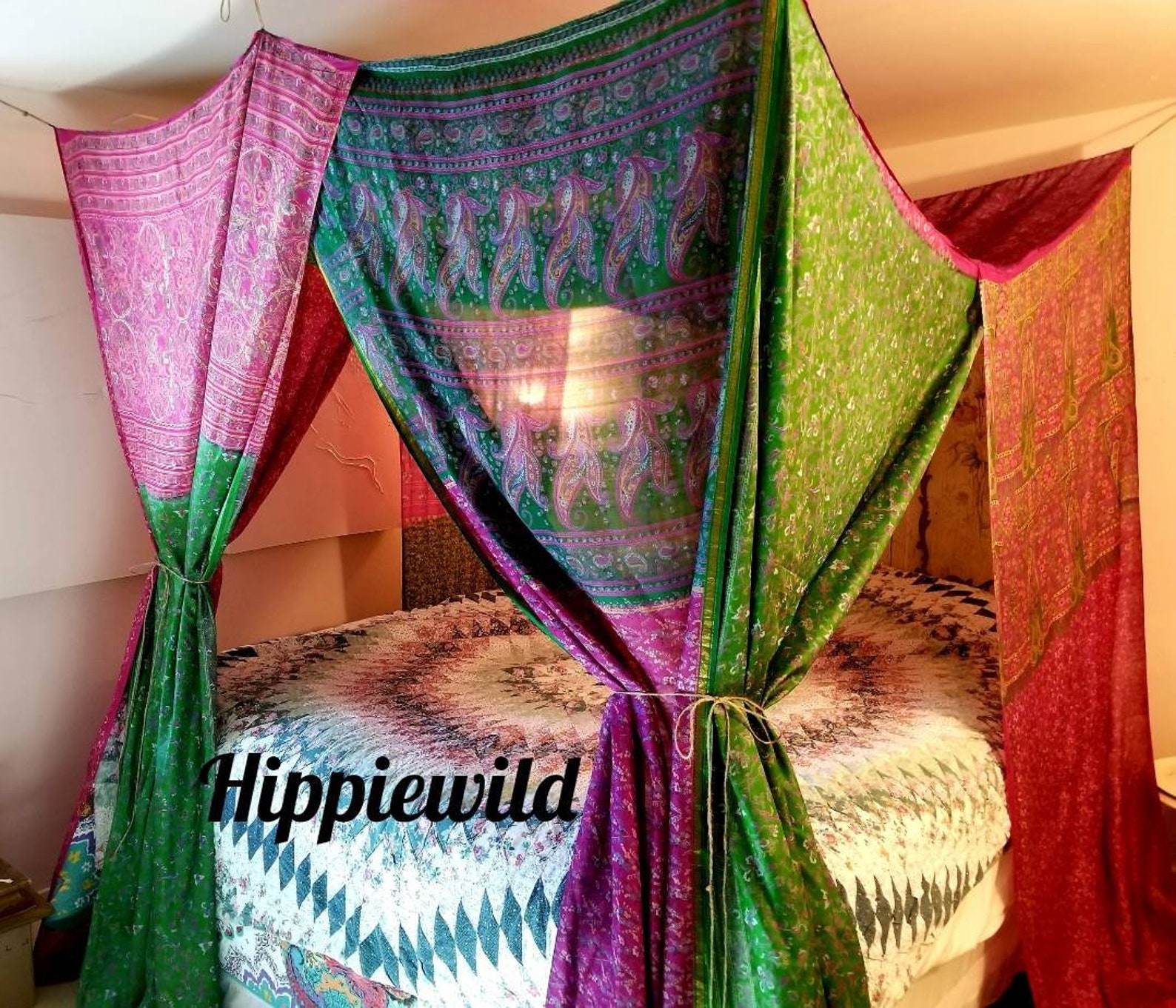 Boho Canopy King Size Adult Privacy Curtains Hippiewild Etsy