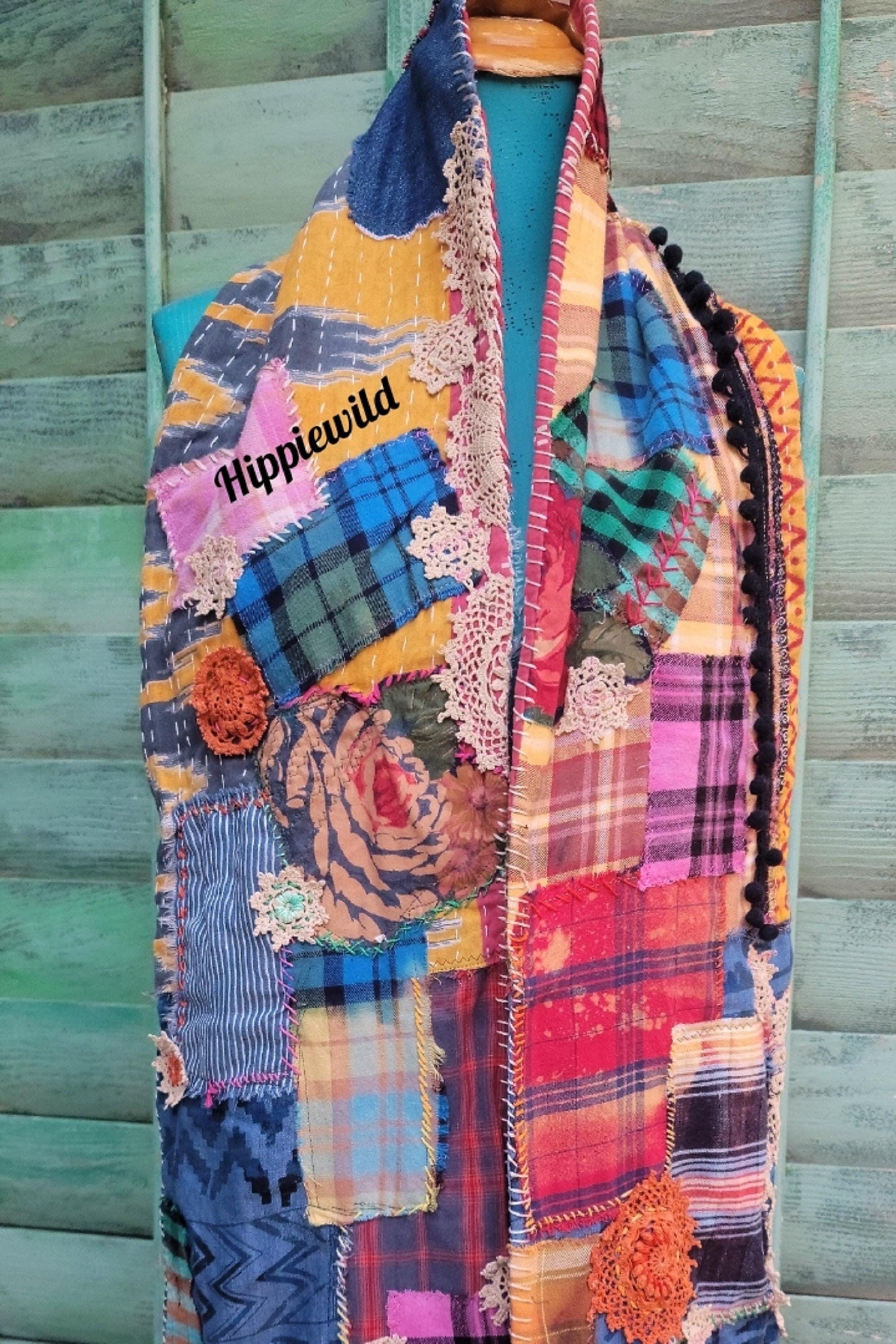 Kith Flannel Patchwork Scarf マフラー Handmade Patchwork Flannel Scarf: Embroidered Boho Shawl - Etsy