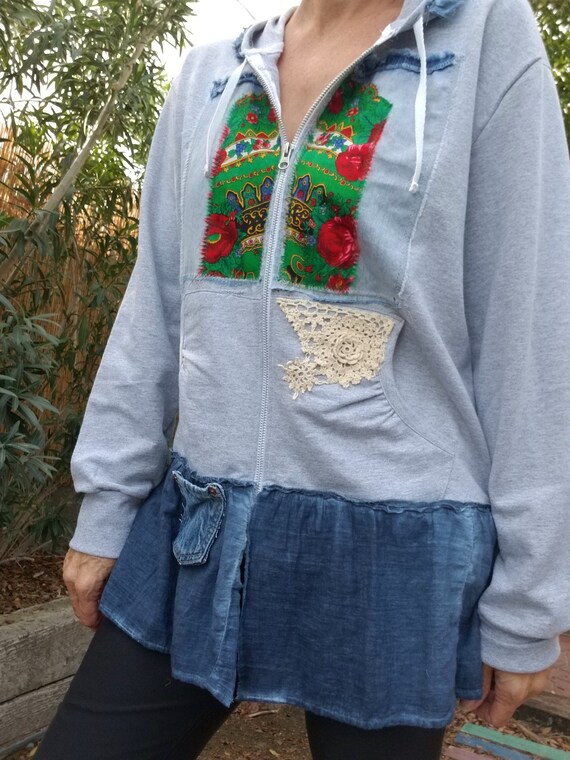 Boho Hoodie Hippie Bohemian Vtg Scrarf 