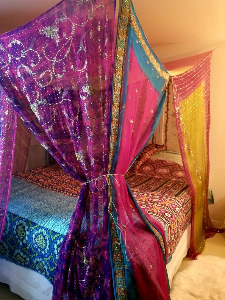 Bed Canopy Queen Boho Curtains Gypsy Bedroom Hippiewild MADE | Etsy