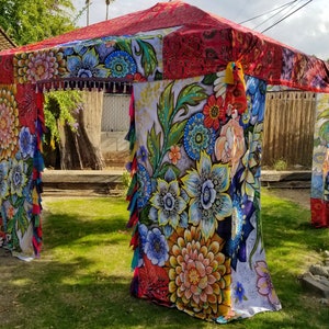 Vendor Tent, Boho tent, boho vendor tent, festival tent, 10x10 canopy cover, hippiewild, made to order, festival tent, event tent image 2