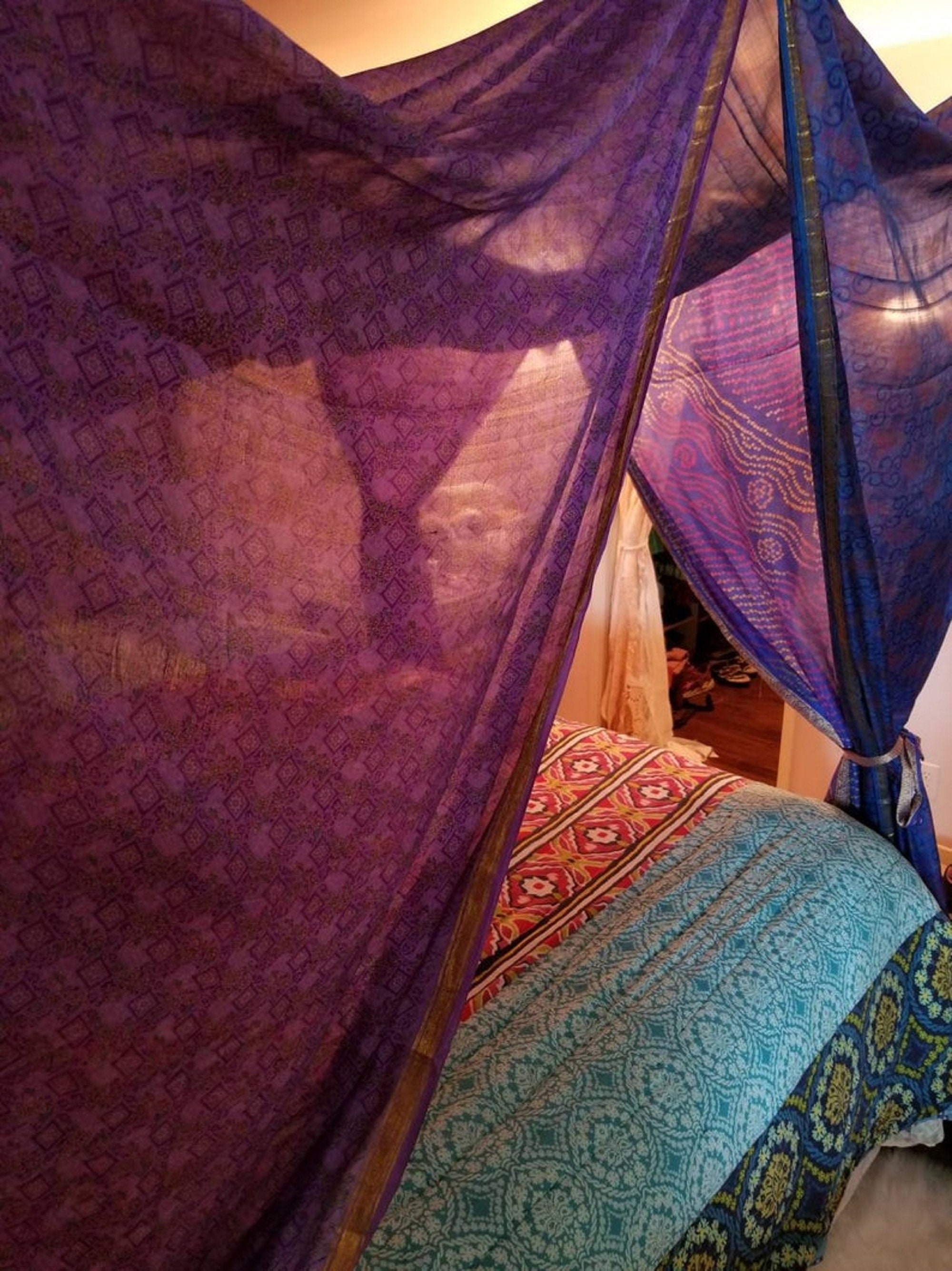 Bed Canopy Curtains Hippiewild Boho Curtains Bohemian Blue Etsy