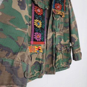 Upcycled Military Camo Jacket: Embroidered Vintage Army Coat, XL image 3