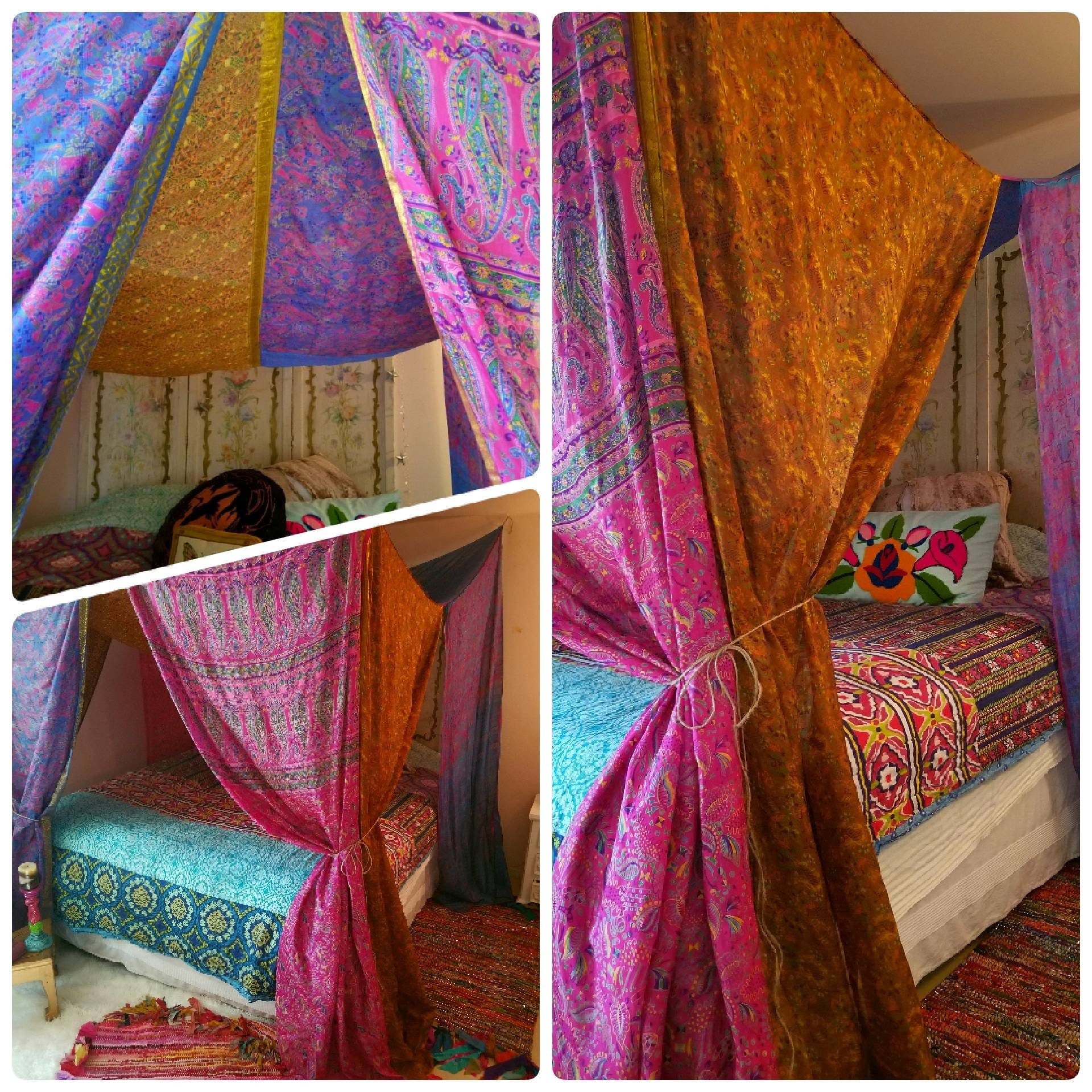 Bed Canopy In Stock Curtains Bohemian Blue Hippiewild Boho Etsy