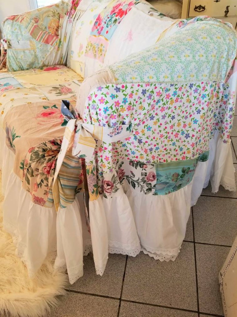 Shabby chic slipcover loveseat couch throw Boho decor Etsy