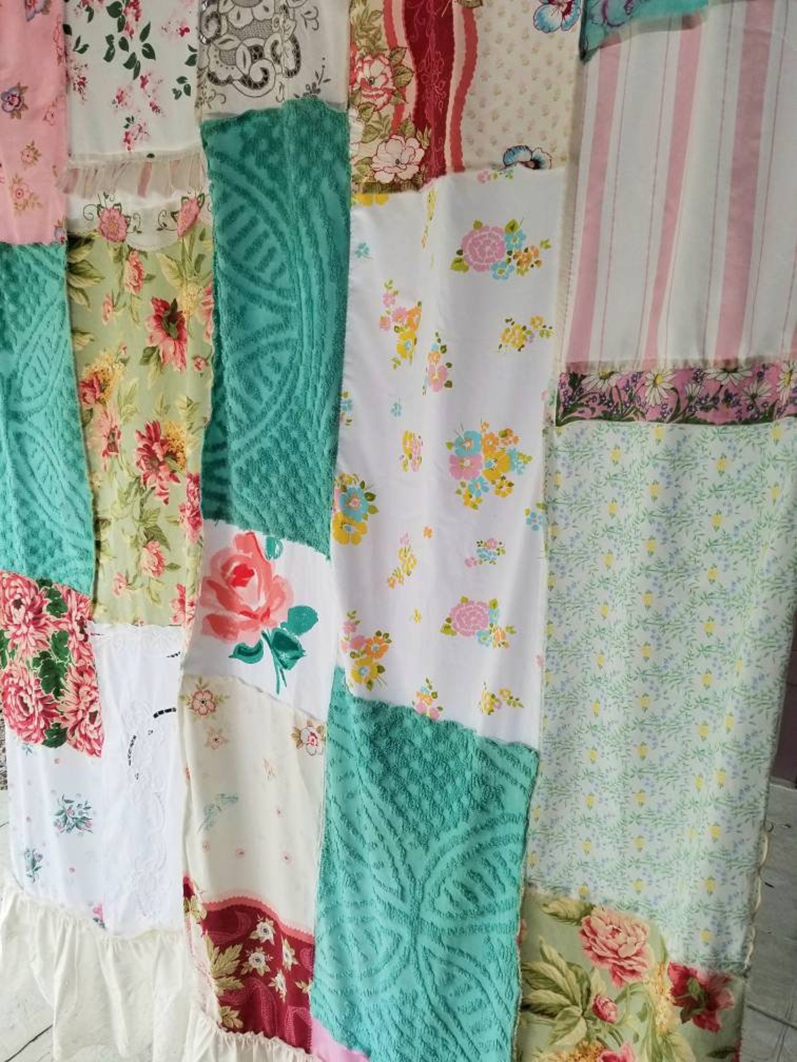 Shabby chic Shower Curtain Boho decor Patchwork rustic fabric Etsy