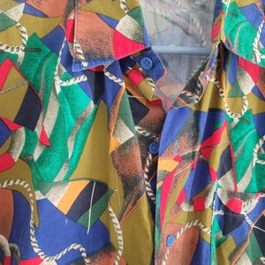 VINTAGE 80s Gottex Hawaiian Unisex Shirt, Boat Graphic Shirt, Mens Aloha Shirt, Womens Hawaiian Shirt