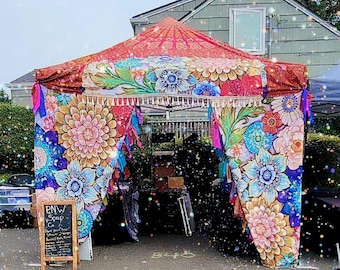 Floral Boho Vendor Tent Cover, Hippiewild Event Canopy, 10x10 Decorative Top