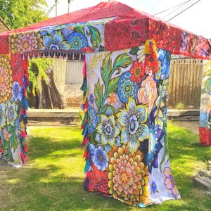 Floral Boho Vendor Tent Cover, Hippiewild Event Canopy, 10x10 Decorative Top
