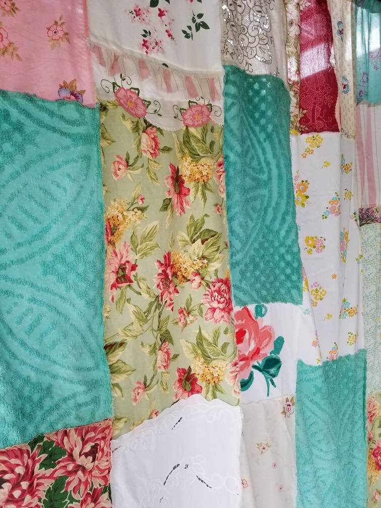 Shabby chic Shower Curtain Boho decor Patchwork rustic fabric Etsy