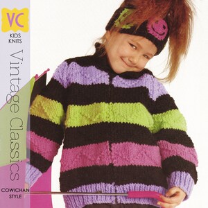 VINTAGE 80-TALSSTICKNING | Barnjacka "Happy Stripes" | PDF-mönster för direktuppladdning