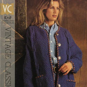 Vintage 80&#39;s KNIT |  Americana Denim &quot;Western Cactus&quot; Cable Cardigan - PDF Pattern
