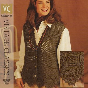 VINTAGE 80&#39;s CROCHET | &quot;Peaked Border&quot; Motif Vest  | PDF Pattern