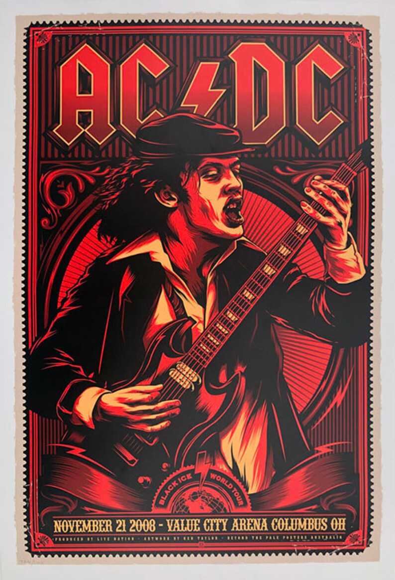 AC/DC Columbus 2008 original Concert Poster Ken Taylor Angus Young image 1