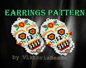 Calavera Sugar Skull earrings pattern peyote Brick Stitch dangle drop Death 39 s head Mexican Day of the dead Halloween children earrings