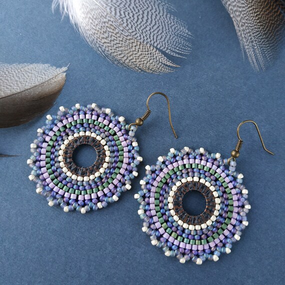 Glass Beaded Drop Earrings Peyote Pattern Dangle Earrings Statement Earrings Gifts for Her