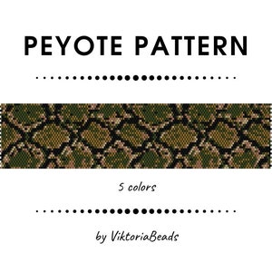 May include: Peyote stitch beading pattern for a snake skin design. The pattern uses five colors and is by ViktoriaBeads.