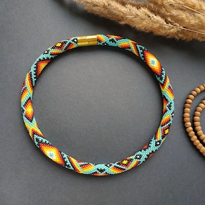 Boho Crochet Beaded Necklace: Native American Inspired Southwestern Jewelry