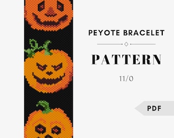 Halloween Pumpkin Bracelet Pattern, Peyote Stitch Beadwork (PDF Pattern)