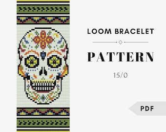 Sugar Skull Bracelet Pattern: Loom or Square Stitch Beadwork (PDF Pattern)
