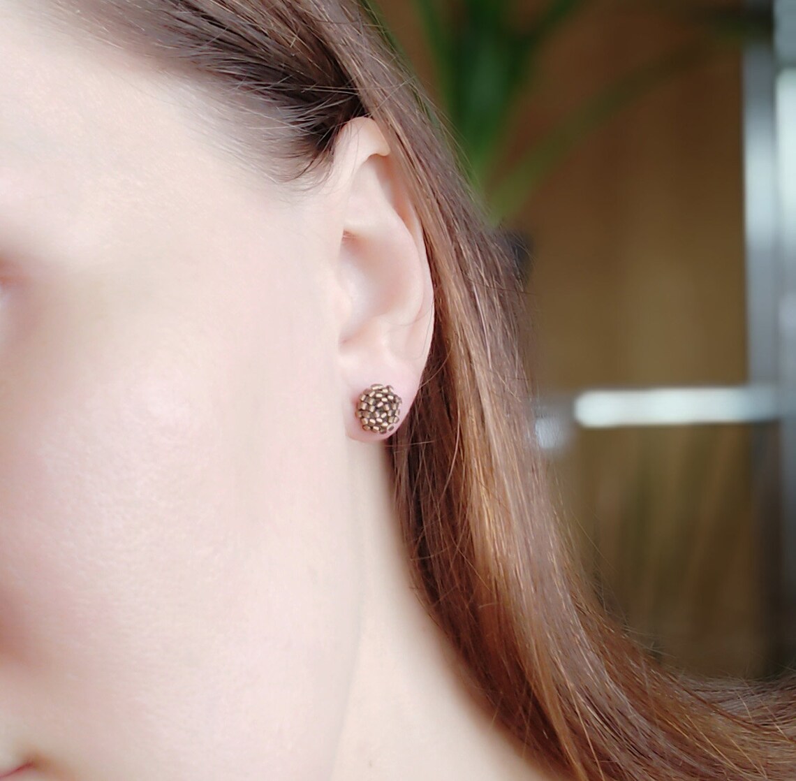 Tiny Minimalism Earrings Mini Bronze Green White Black Etsy