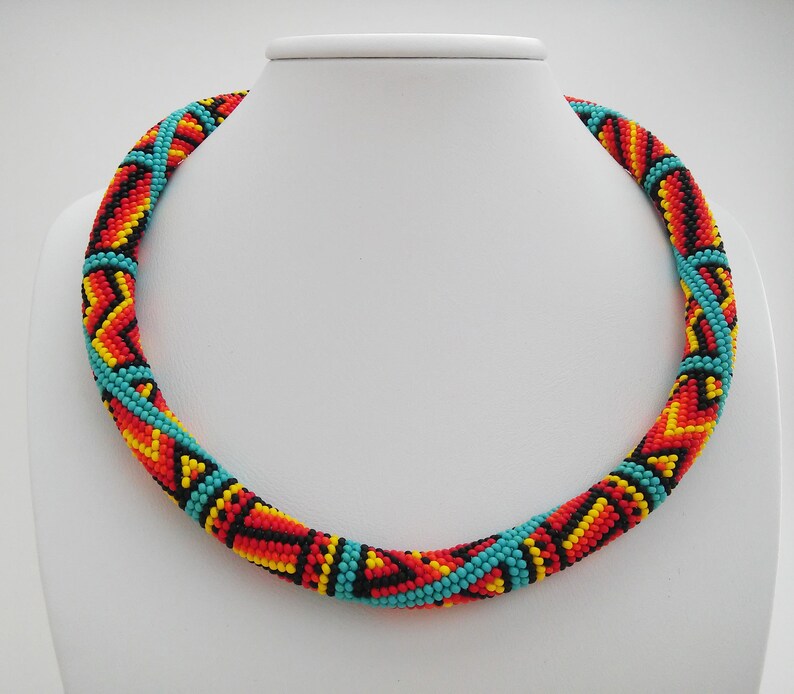 Native American Inspired Beadwork Necklace, Geometric Boho Beaded ...