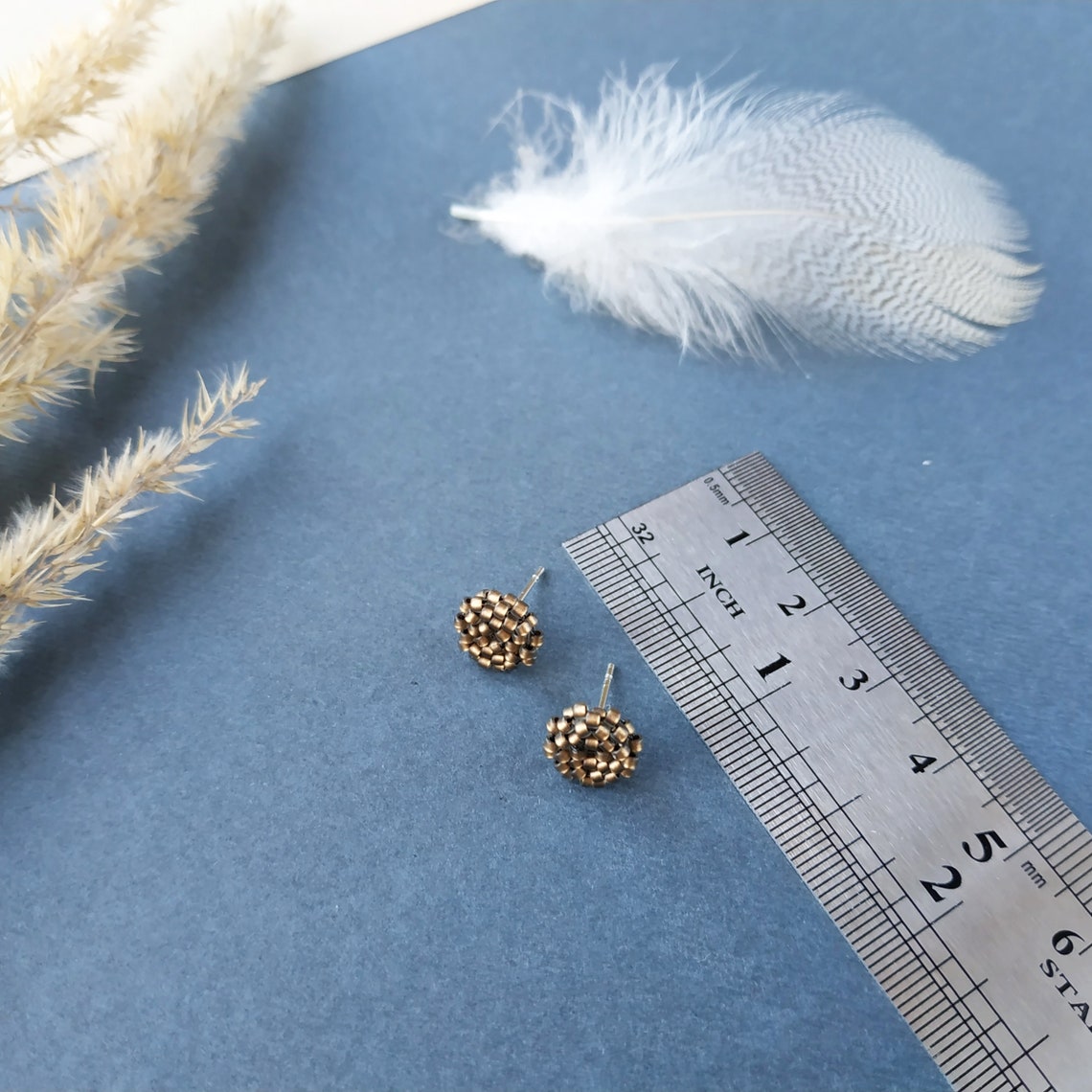 Tiny Minimalism Earrings Mini Bronze Green White Black Etsy