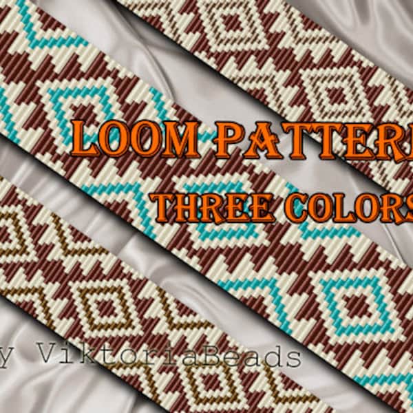Bead loom pattern Bracelet Native American inspired Square stitch Geometric Beading pattern Beadwork seed beads Delica Three colors