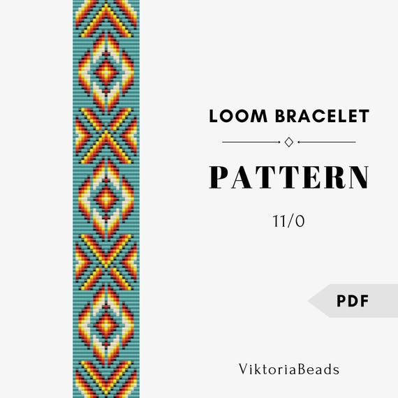 Native American Bracelet Bead Loom Pattern: Geometric Square Stitch (PDF Pattern)