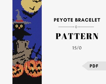 Halloween Owl Pumpkin Peyote Bracelet Pattern (PDF Download)