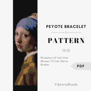 Girl with Pearl inspired Earring Peyote Bracelet Pattern, Seed Bead Delica (PDF Pattern)