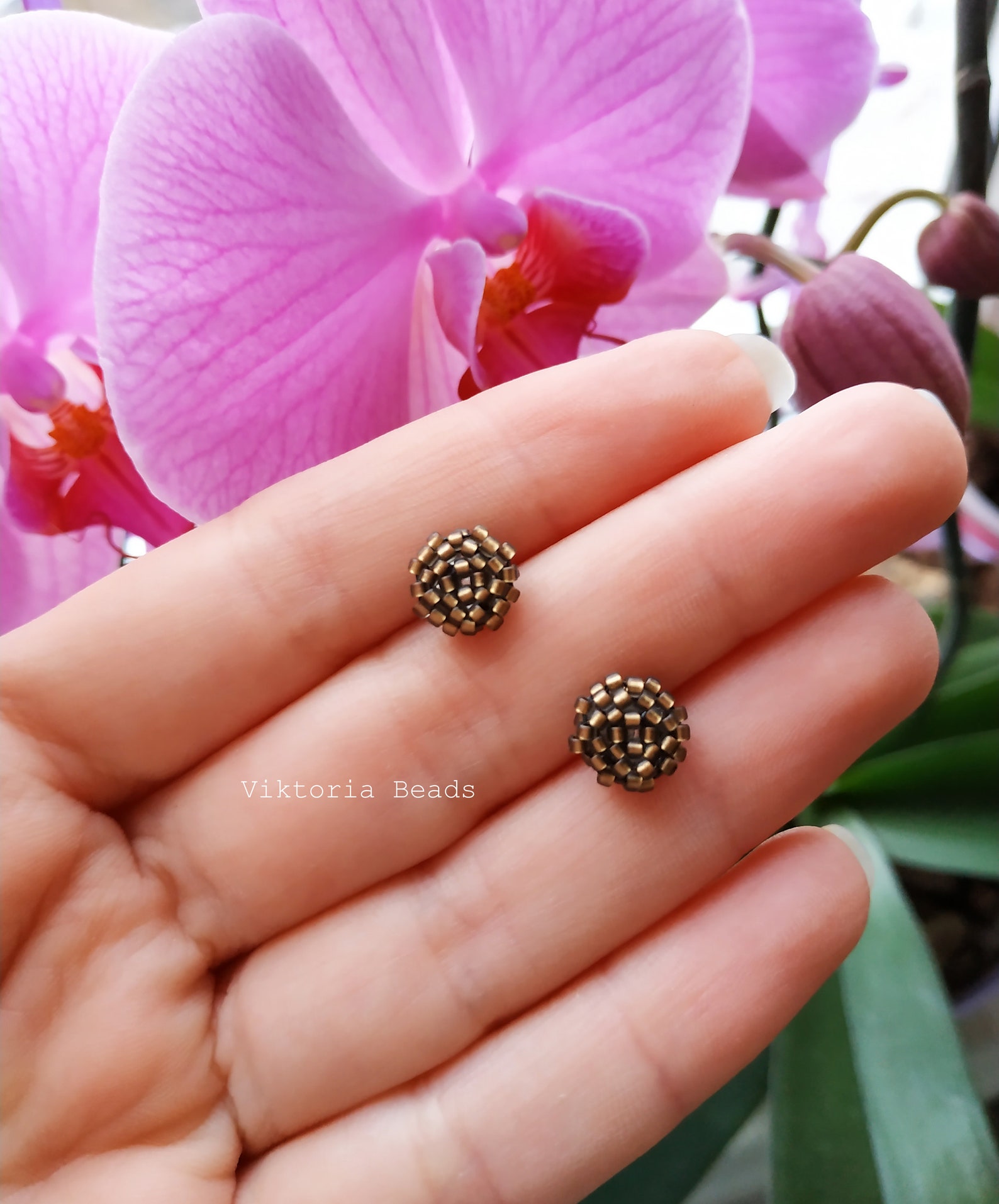 Tiny Minimalism Earrings Mini Bronze Green White Black Etsy