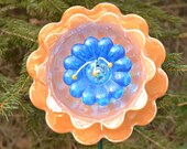Garden Vintage, Floral Decor, Flower Art, Fantasy Flower, Home Decor, Orange Flower, Glass Plate Flower, Glass Metal Garden Sculpture