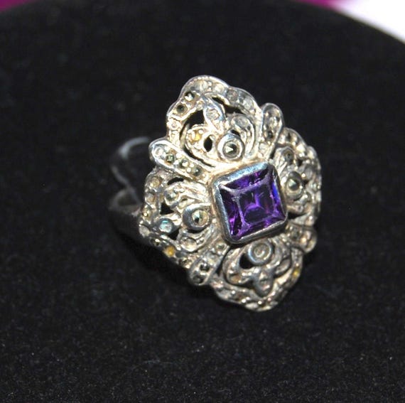 Art Deco statement ring in silver. Diamond shaped… - image 3