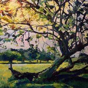 Breakthrough - Original Oil Painting Tree Nature Green Colorful Landscape Unique Square Painting Home Decor Texture Palette Knife Movement
