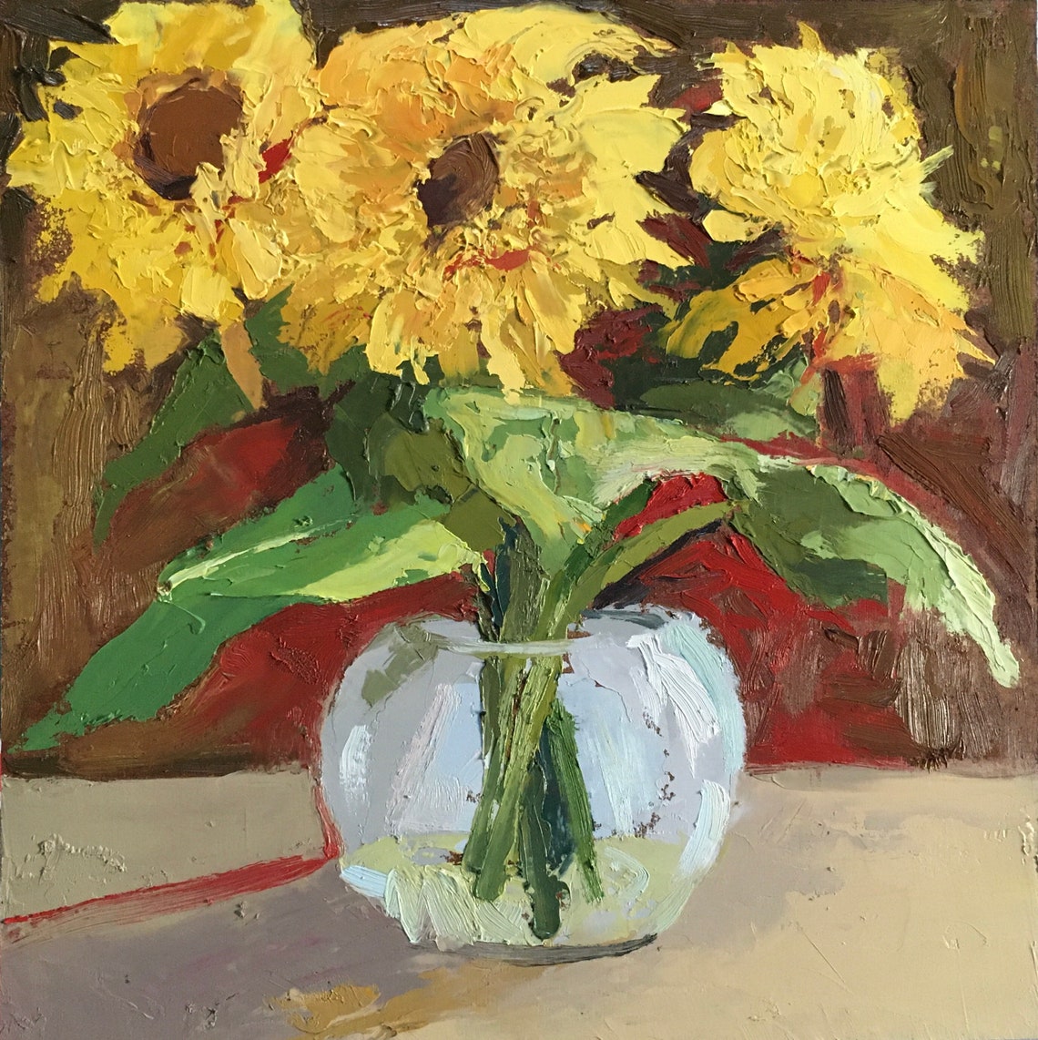 Sunflowers Floral Oil Painting Original Still Life Palette Knife ...