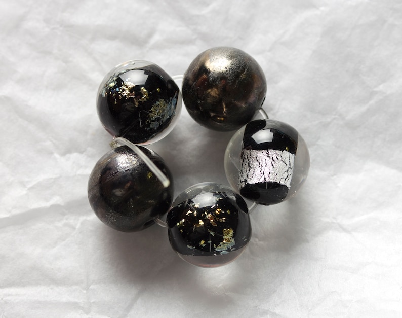 Black lampwork glass beads set for necklace bracelet and other jewelry.