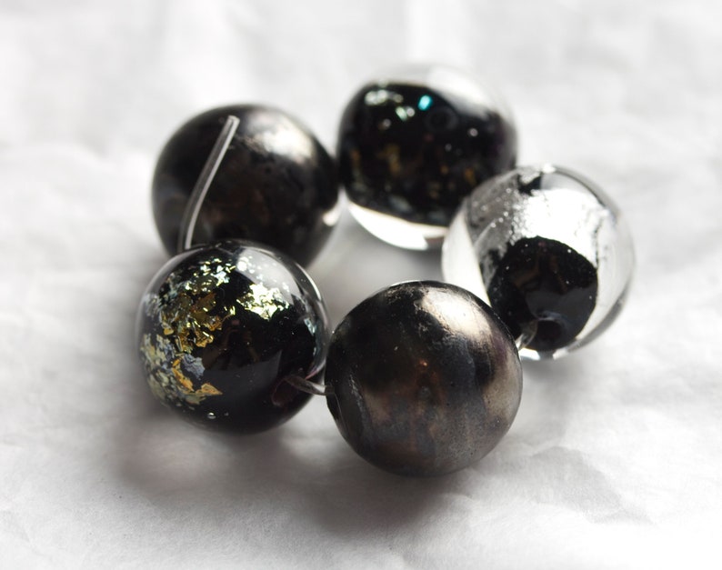 Black lampwork glass beads set for necklace bracelet and other jewelry.