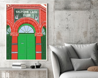 Large Manchester Art Print, Salford Lads Club Poster, The Smiths print, Manchester Music Gift, Manchester Wall Art, large wall art, A2, A1