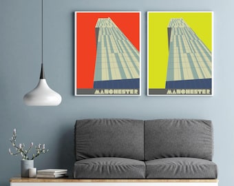 Large Manchester Art Print, Beetham Tower Poster, The Hilton Hotel, Manchester Gift, Manchester Wall Art, large wall art, A2, A1