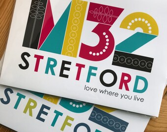 Manchester Art Print, Stretford M32 wall art, Streford Postcode Print, M32 art print, A4 Manchester poster, Travel Print, City Print