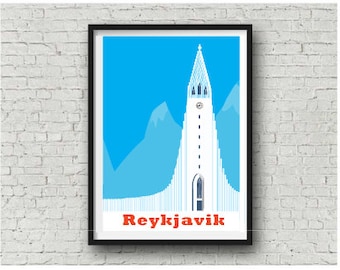 Iceland print, Reykjavik Hallgrímskirkja Art Print, Iceland design, A3 11x14