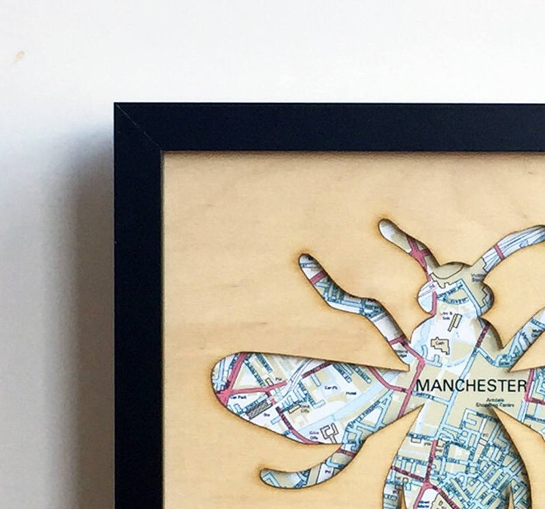 Manchester bee gift, Manchester map laser cut plywood sign, Manchester art, Manchester wall art, Manchester gift 23cm x23cm image 5