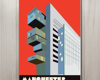 Manchester Civil Justice Centre Print in red, Manchester Print, Manchester poster, Manchester gift, Manchester art